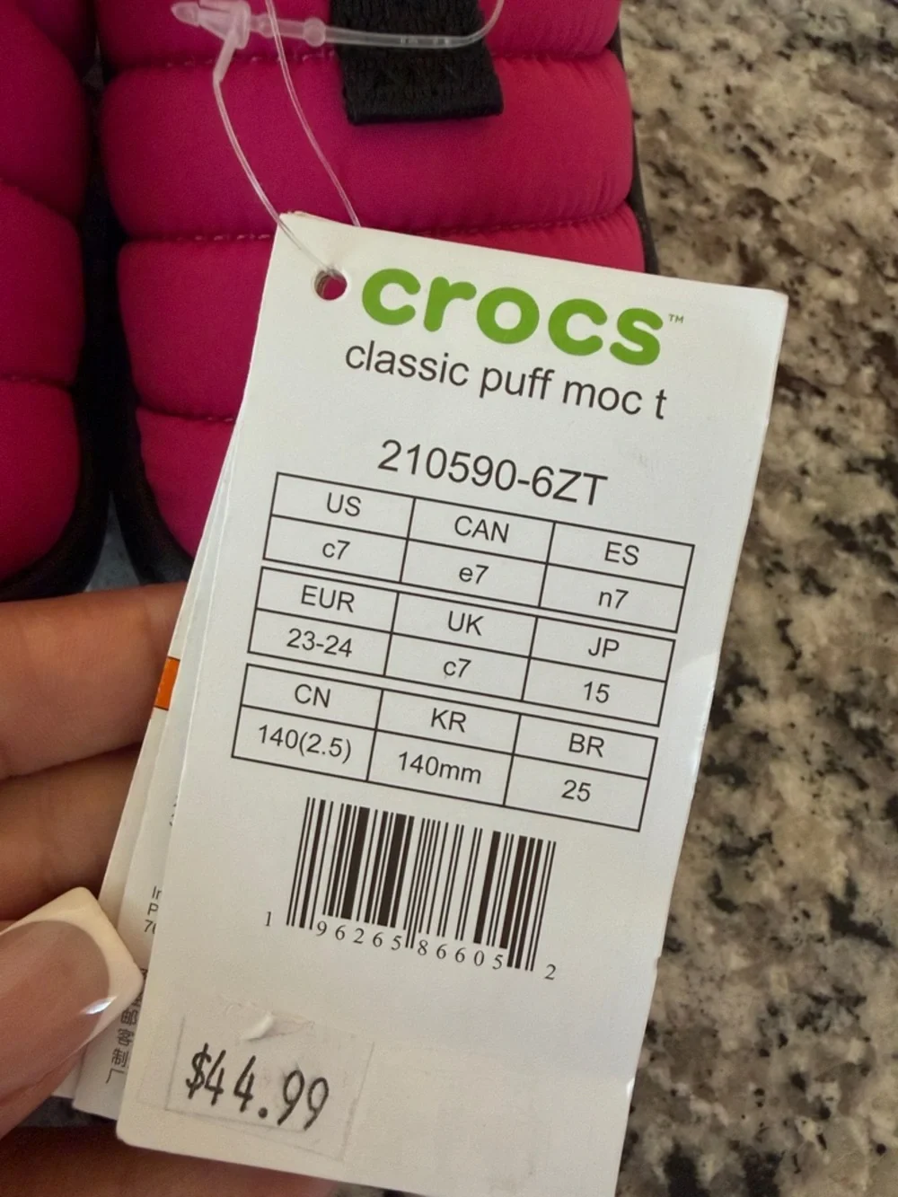 CROCS Kids Classic Puff Moc - Hot Pink and Black